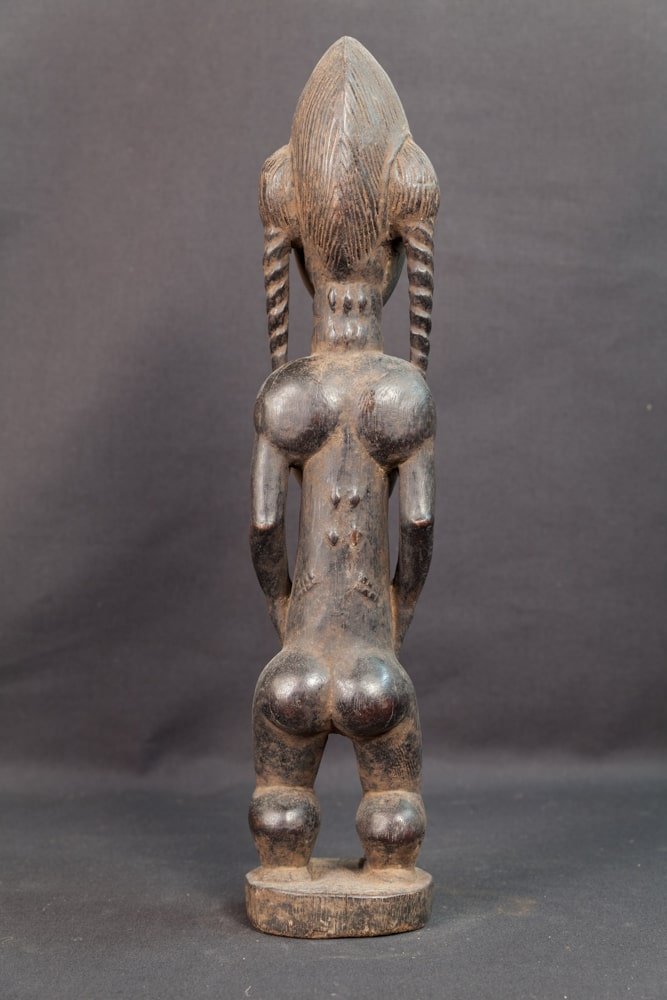 Statue Baoulé féminine à la coiffure torsadée -