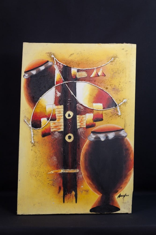 Tableau africain abstrait aux tambours traditionnels -