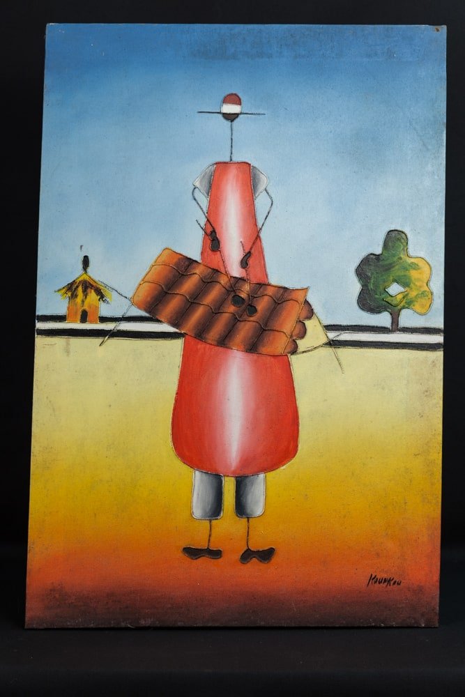 Tableau africain porteur de briques stylisé -