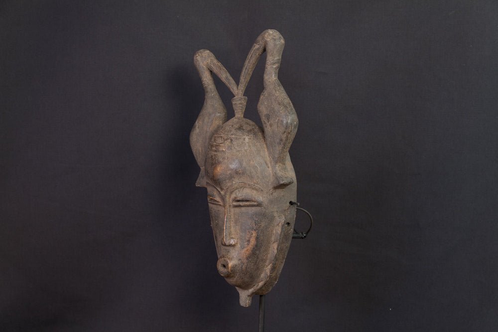 Masque Baoulé à coiffe double d’antilope et bouche tubulaire - 