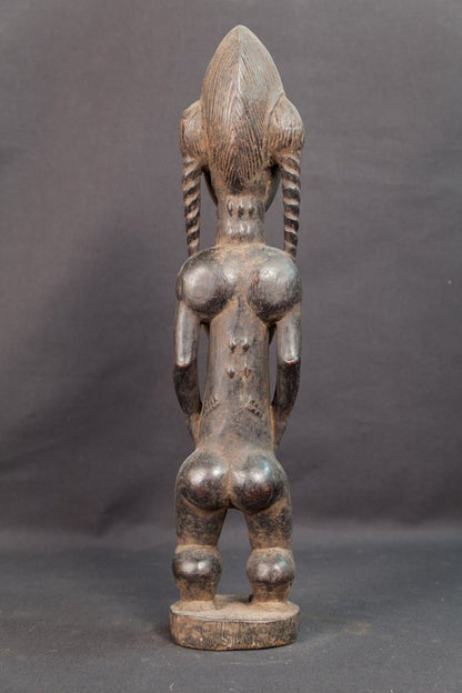 Statue Baoulé féminine à la coiffure torsadée - 