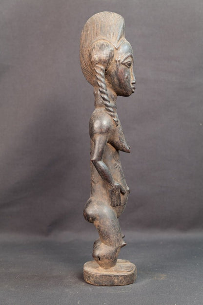 Statue Baoulé féminine à la coiffure torsadée - 